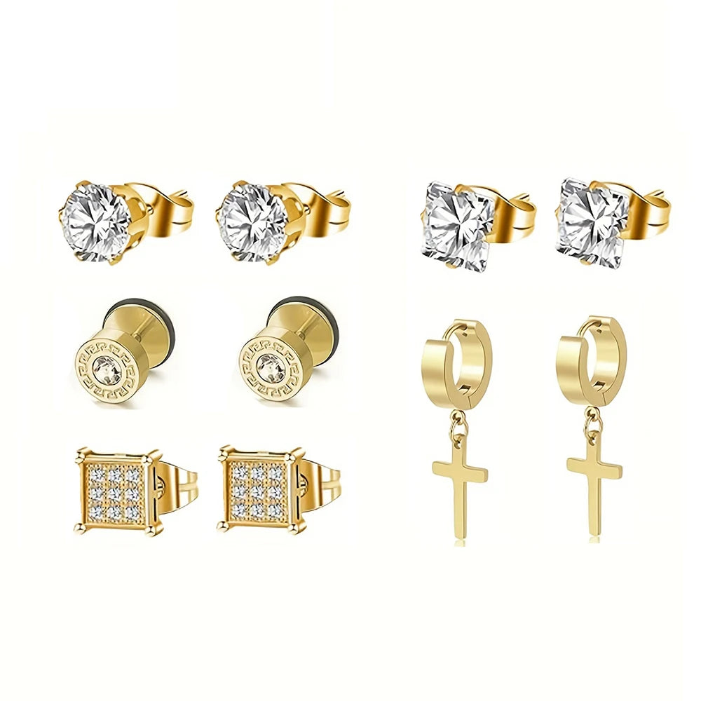 DRAVEN — Stainless Steel Cross & Zircon Earring Set