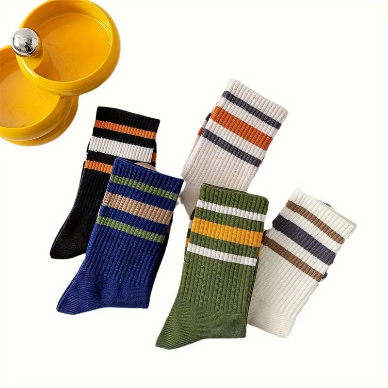 DRAVEN — Colorful Striped Socks – 5 Pairs Unisex Casual Style