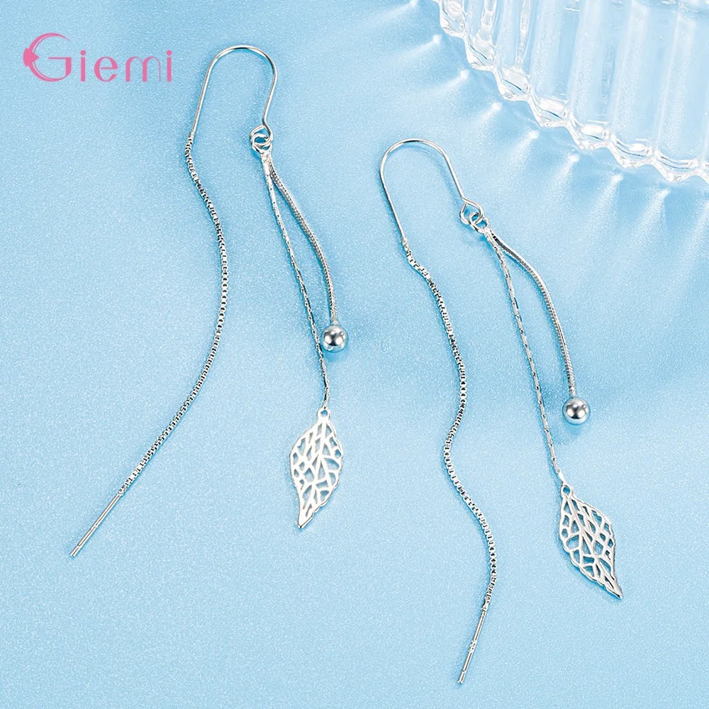 DRAVEN — Silver Leaf Tassel Chain Earrings