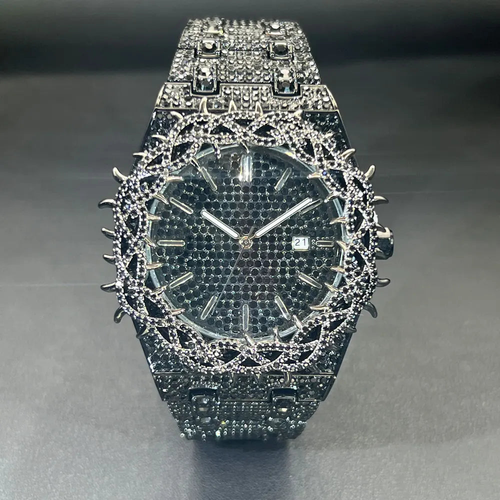 DRAVEN — Emerald Bloom – Men’s Green Diamond Watch with Zircon Flower Case