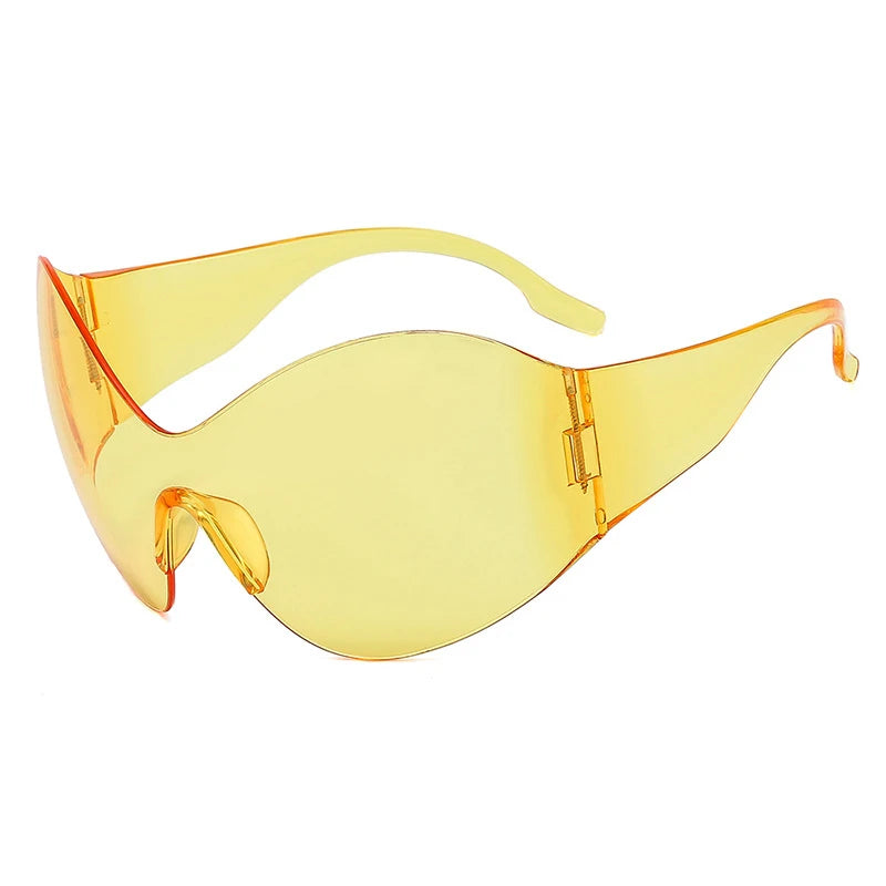 DRAVEN — Rimless Wrap Sunglasses – Futuristic Shield Style