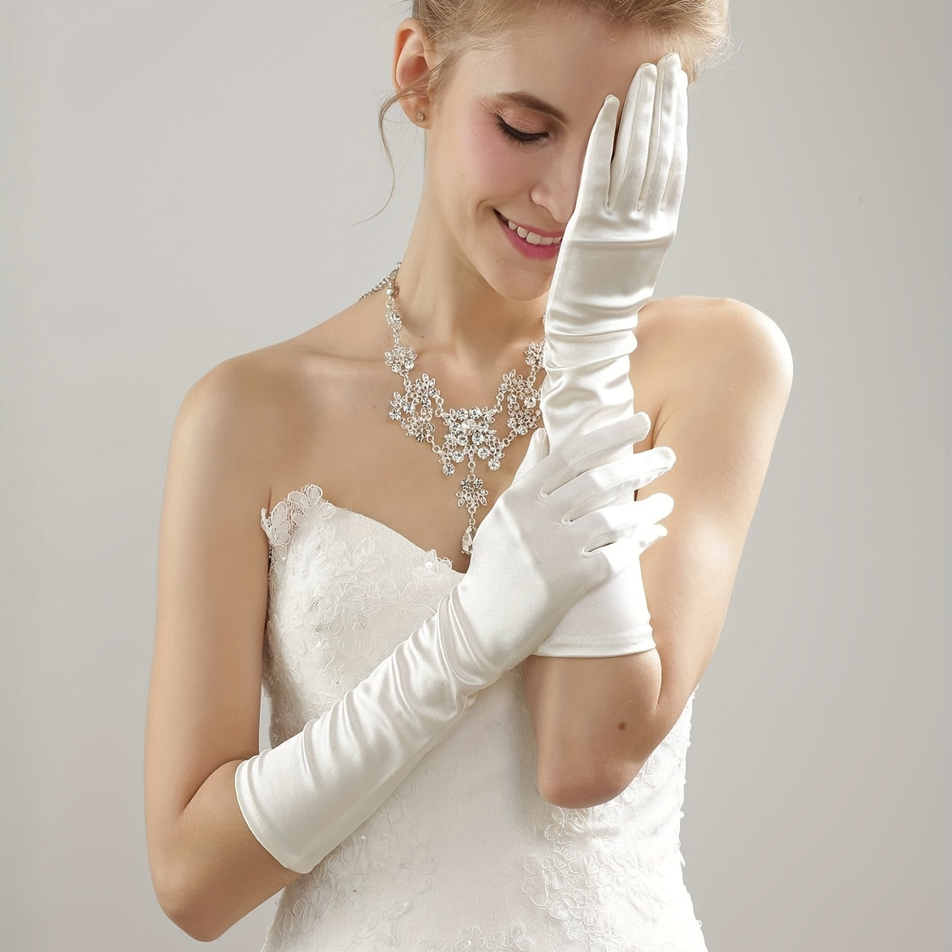 DRAVEN — White Satin Dress Gloves – Elegant Bridal Wedding Style