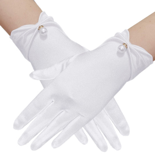 DRAVEN — Pearl Satin Short Gloves – Elegant Vintage Wedding Style — Gloves | DRAVEN