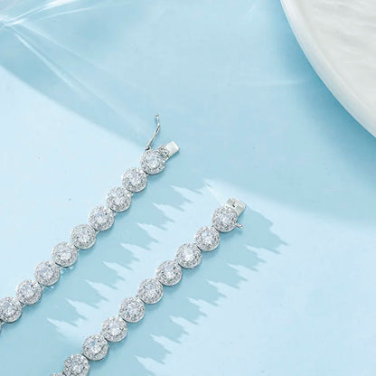 Silver White Gold Plated Tennis Necklace – Full Zircon Moissanite Chain for Men and Women