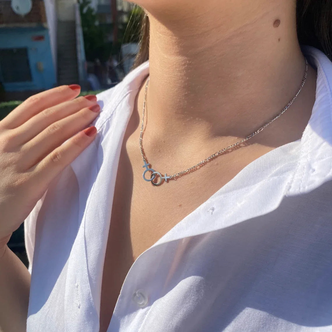 DRAVEN — Double Venus Lesbian Necklace – Figaro Chain LGBT Pride Jewelry