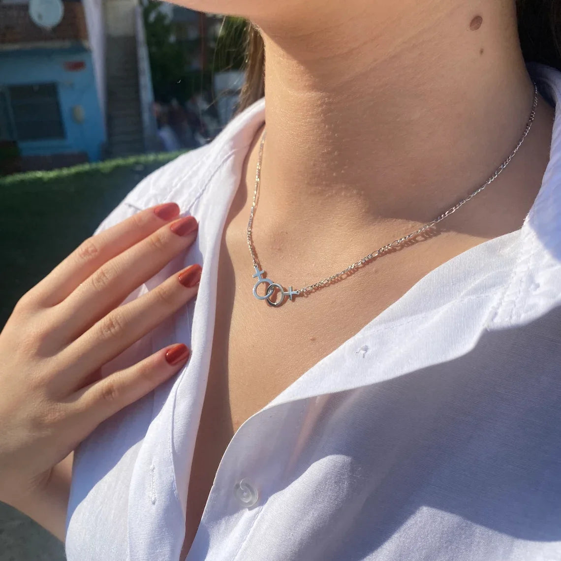 DRAVEN — Double Venus Lesbian Necklace – Figaro Chain LGBT Pride Jewelry