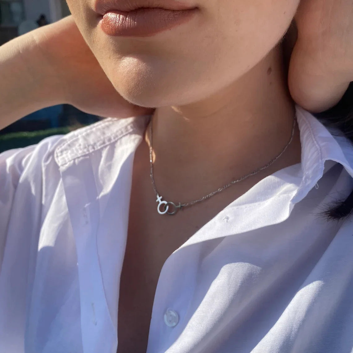 DRAVEN — Double Venus Lesbian Necklace – Figaro Chain LGBT Pride Jewelry