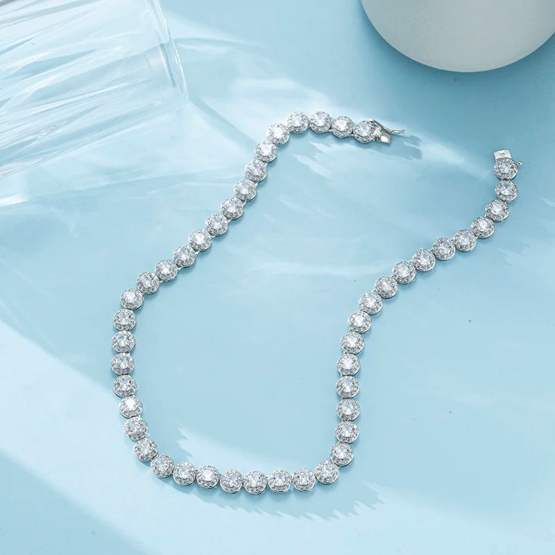 DRAVEN — Silver White Gold Plated Tennis Necklace – Full Zircon Moissanite Chain for Men and Women