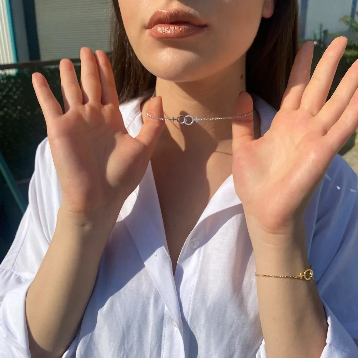 DRAVEN — Double Venus Lesbian Necklace – Figaro Chain LGBT Pride Jewelry