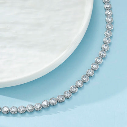 Silver White Gold Plated Tennis Necklace – Full Zircon Moissanite Chain for Men and Women
