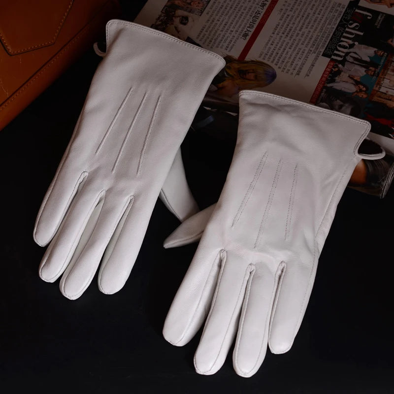 DRAVEN — White Leather Gloves – Men’s Elegant Performance Style