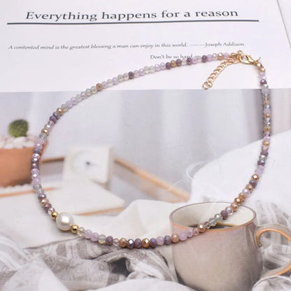 Natural Pearl & Crystal Beaded Necklace – Handmade Short Chain Jewelry for Women