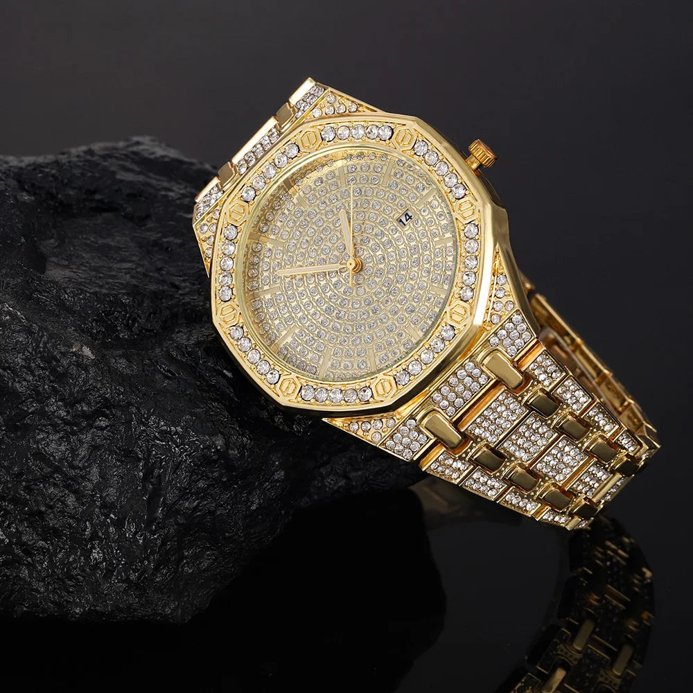 Royal Heat – Men’s Gold Crystal-Detail Luxury Watch – Elegant Men's Accessory | Accessorio Uomo Elegante