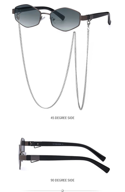 Hexagon Sunglasses with Chain – Luxury Punk Design – Elegant Men's Accessory | Accessorio Uomo Elegante