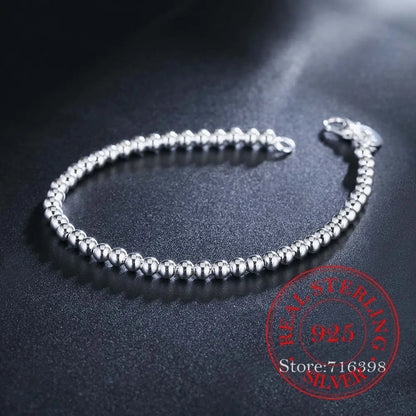 4MM Sterling Silver Beaded Bracelet – Elegant Men's Accessory | Accessorio Uomo Elegante