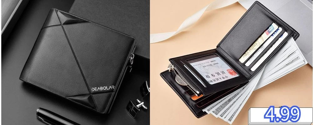 DRAVEN — Genuine Leather Short Wallet Men Hasp Design