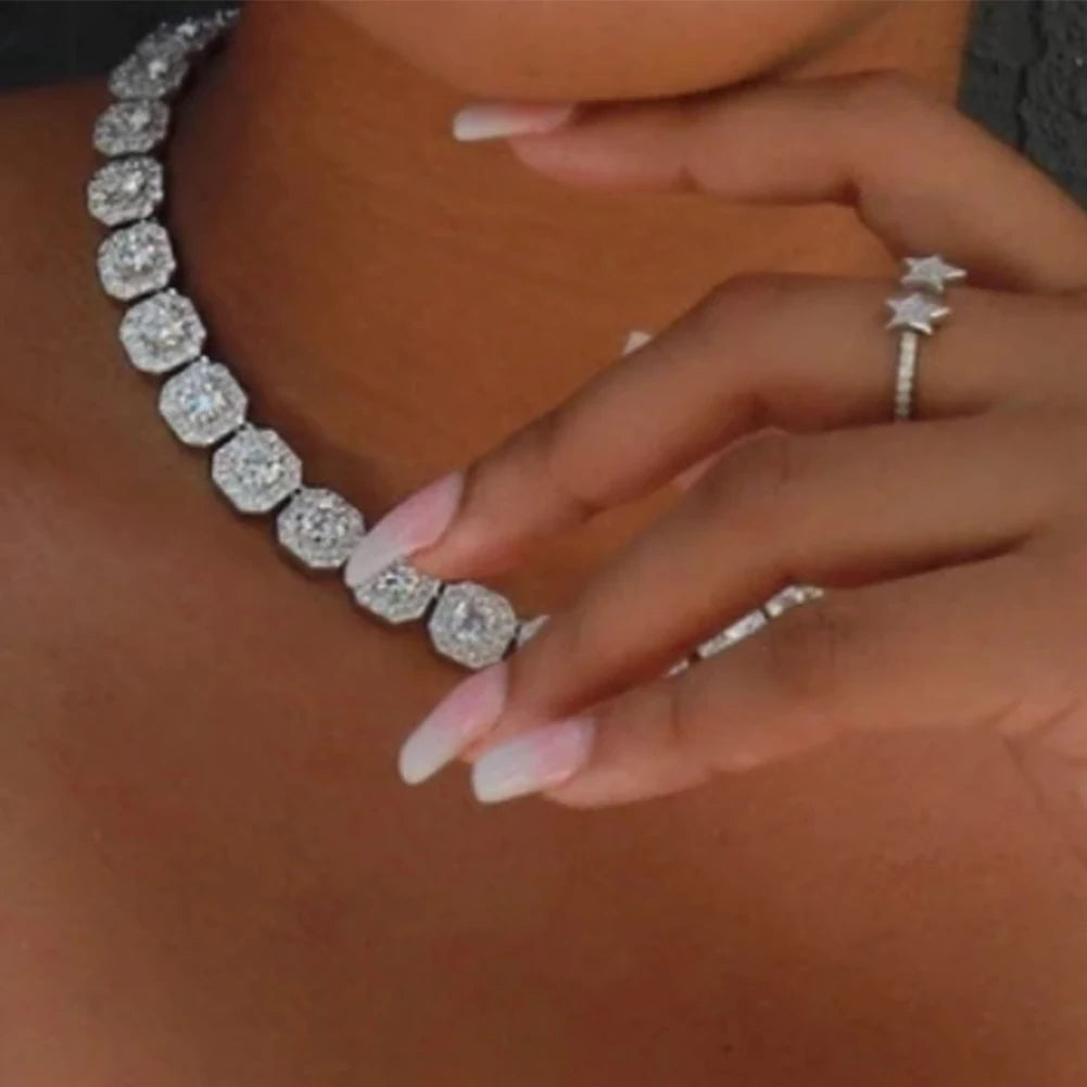 DRAVEN — Cluster Tennis Chain Choker – High-Polish Statement Necklace