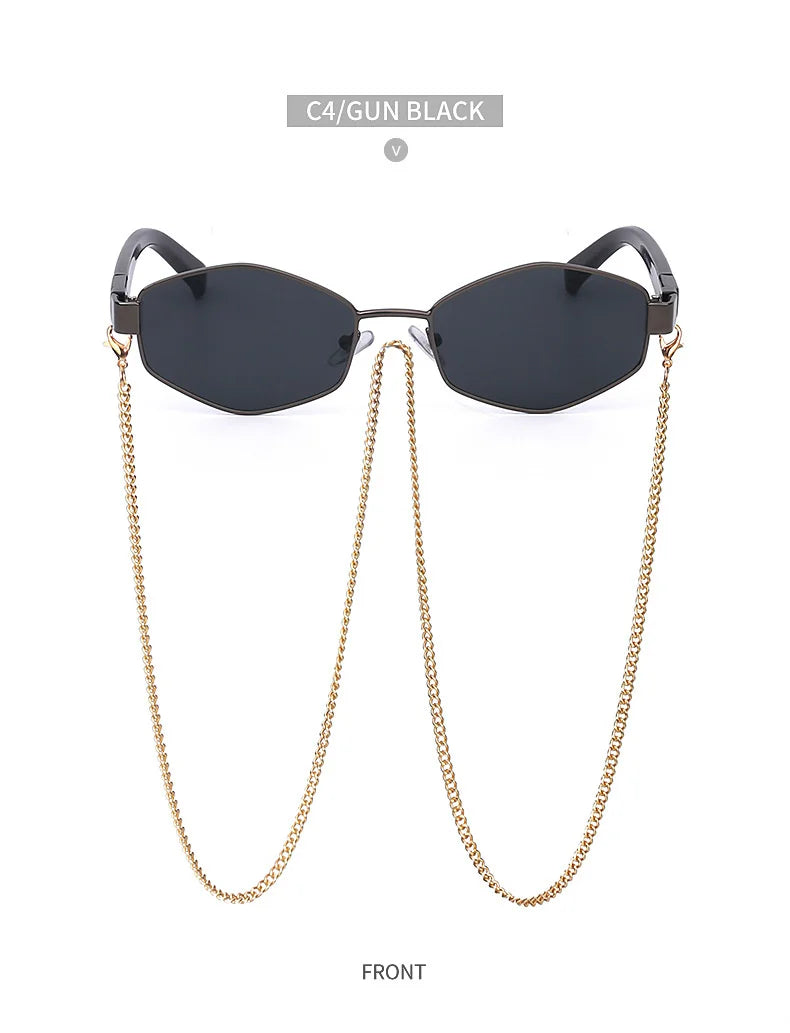 Hexagon Sunglasses with Chain – Luxury Punk Design – Elegant Men's Accessory | Accessorio Uomo Elegante