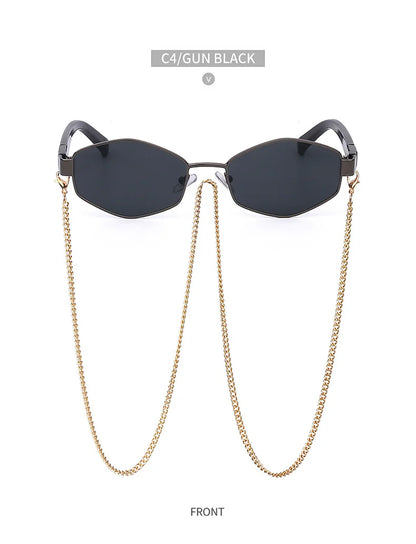 Hexagon Sunglasses with Chain – Luxury Punk Design – Elegant Men's Accessory | Accessorio Uomo Elegante