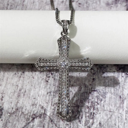 CZ Stone Cross Necklace – Luxury Silver Jewelry for Women – Elegant Men's Accessory | Accessorio Uomo Elegante