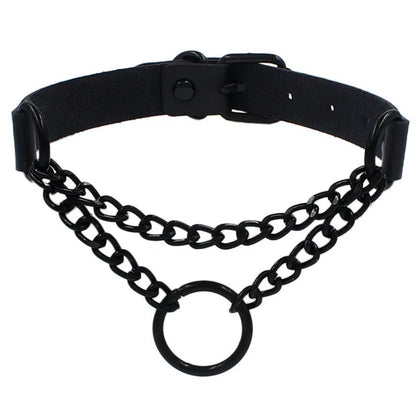 Black Layered PU Leather Choker – Gothic Punk Necklace for Men and Women
