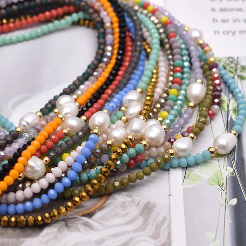 DRAVEN — Natural Pearl & Crystal Beaded Necklace – Handmade Short Chain Jewelry for Women