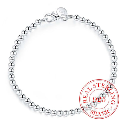 4MM Sterling Silver Beaded Bracelet – Elegant Men's Accessory | Accessorio Uomo Elegante