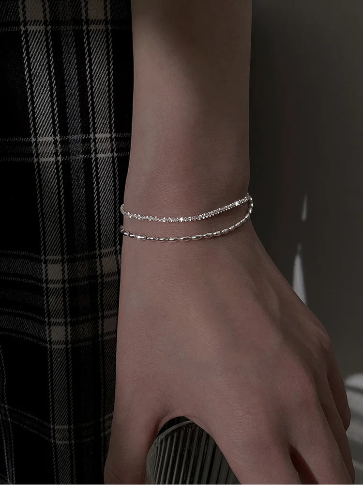 925 Sterling Silver Double Layer Beaded Bracelet – Elegant Men's Accessory | Accessorio Uomo Elegante