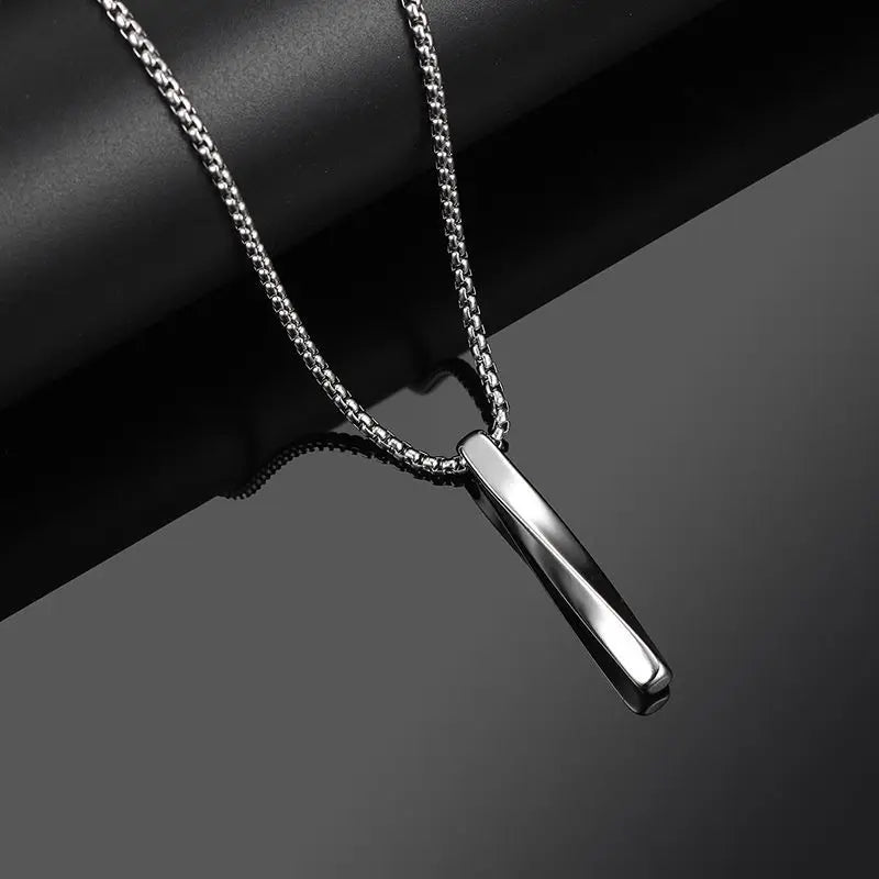 DRAVEN — Black Rectangle Pendant Necklace – Trendy Stainless Steel Jewelry for Men