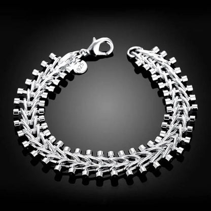 1.3CM Fishbone Sterling Silver Bracelet – Elegant Men's Accessory | Accessorio Uomo Elegante