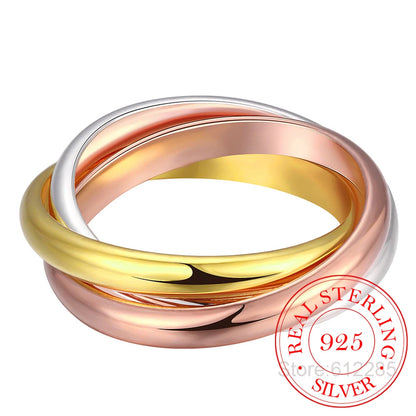 Triple Tone Sterling Silver Couple Ring – Elegant Men's Accessory | Accessorio Uomo Elegante