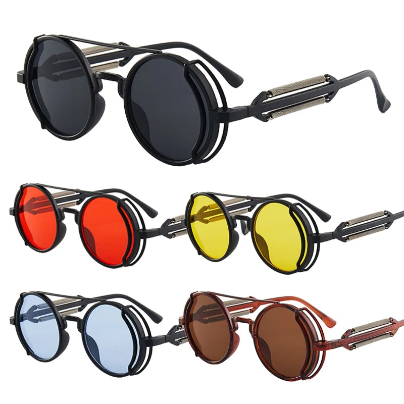 DRAVEN — Gothic Steampunk Sunglasses – Red Lens Metal Frame