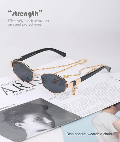 Hexagon Sunglasses with Chain – Luxury Punk Design – Elegant Men's Accessory | Accessorio Uomo Elegante