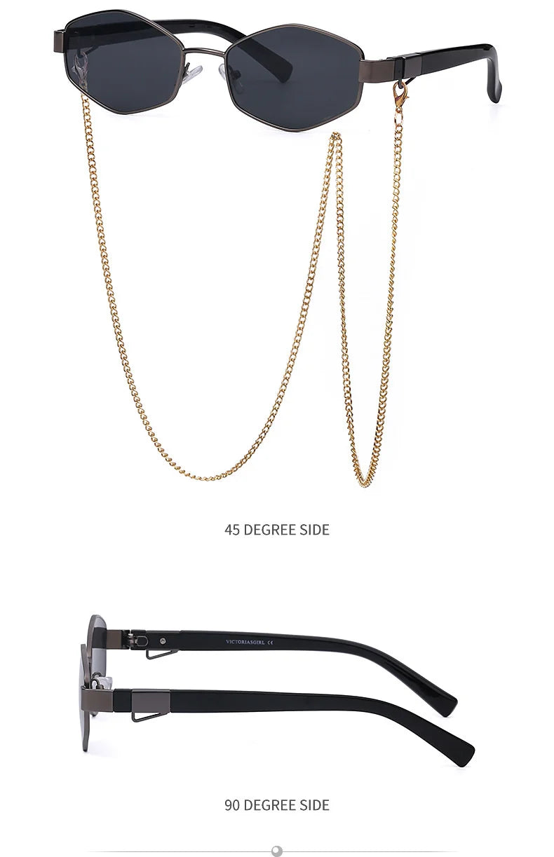 Hexagon Sunglasses with Chain – Luxury Punk Design – Elegant Men's Accessory | Accessorio Uomo Elegante