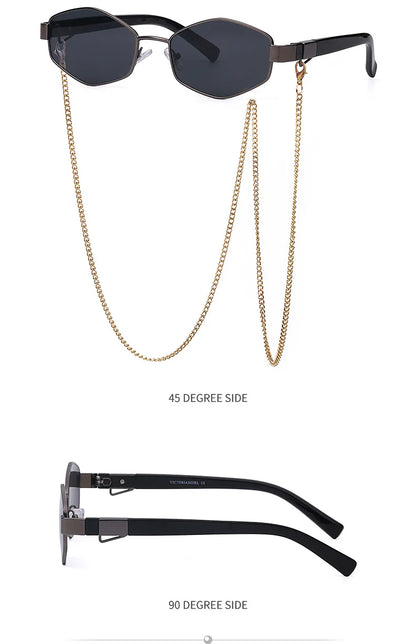 Hexagon Sunglasses with Chain – Luxury Punk Design – Elegant Men's Accessory | Accessorio Uomo Elegante