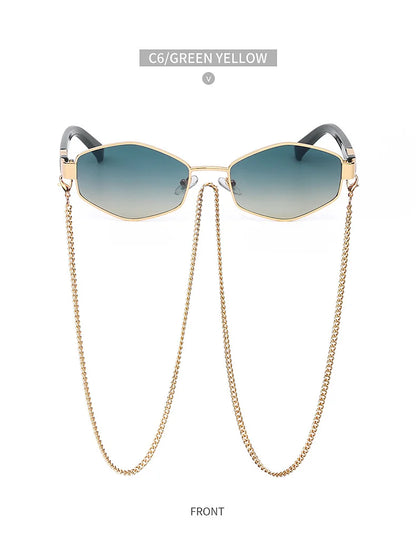 Hexagon Sunglasses with Chain – Luxury Punk Design – Elegant Men's Accessory | Accessorio Uomo Elegante