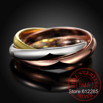 Triple Tone Sterling Silver Couple Ring – Elegant Men's Accessory | Accessorio Uomo Elegante