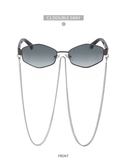 Hexagon Sunglasses with Chain – Luxury Punk Design – Elegant Men's Accessory | Accessorio Uomo Elegante