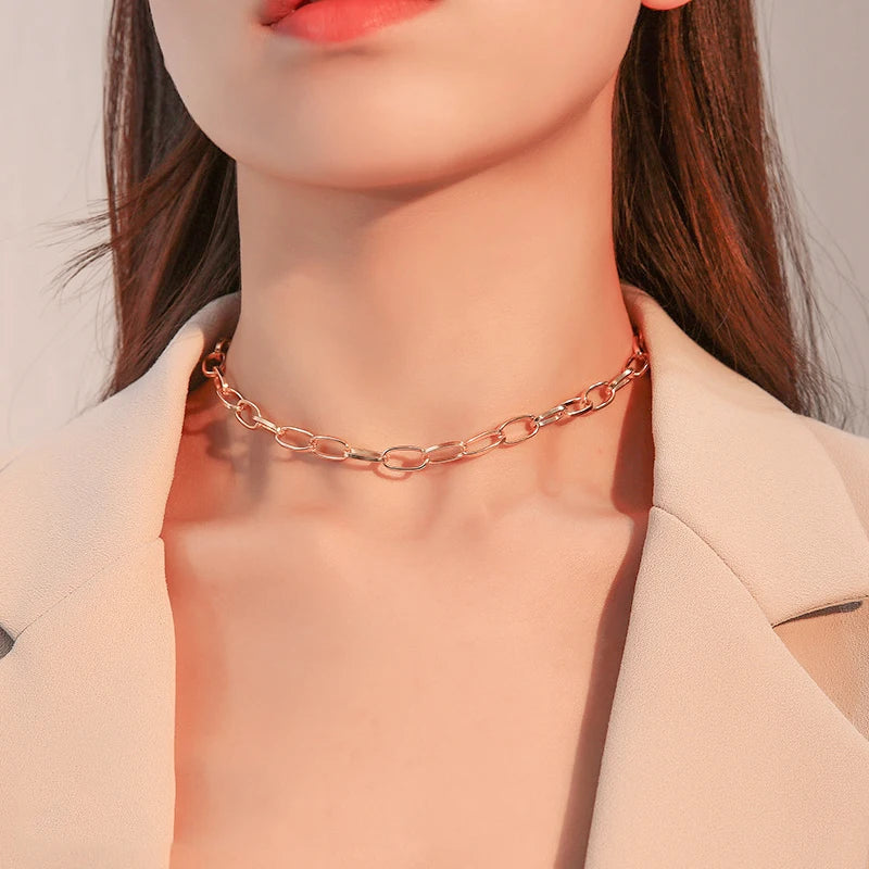 DRAVEN — Simple Metal Link Chain Necklace – Short Fashion Choker for Women