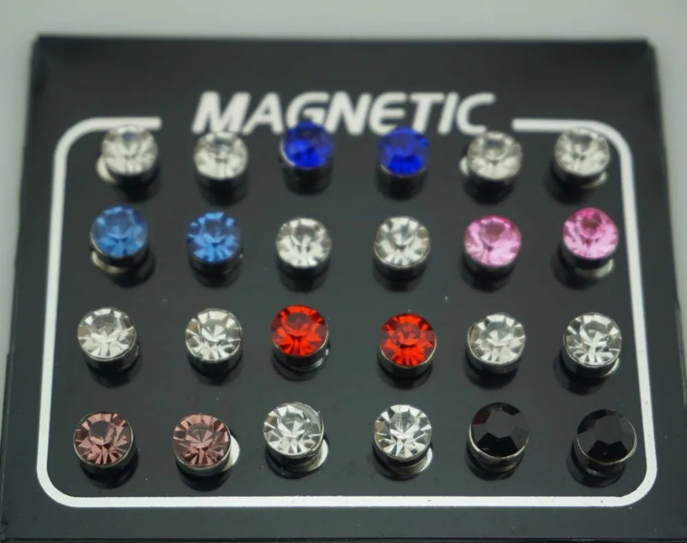 Round Crystal Magnetic Earring Set – Elegant Men's Accessory | Accessorio Uomo Elegante