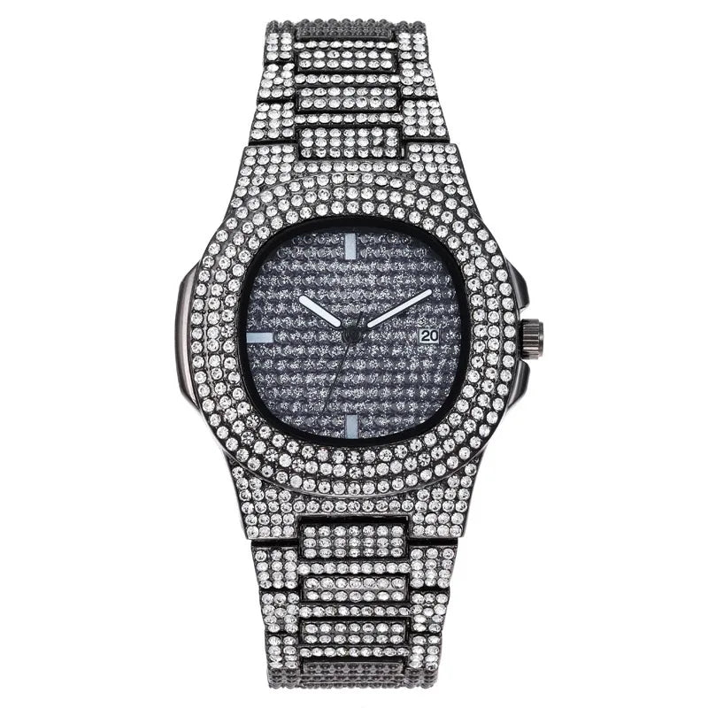 Eternal Glow – Unisex Crystal-Accented Stainless Steel Watch – Elegant Men's Accessory | Accessorio Uomo Elegante