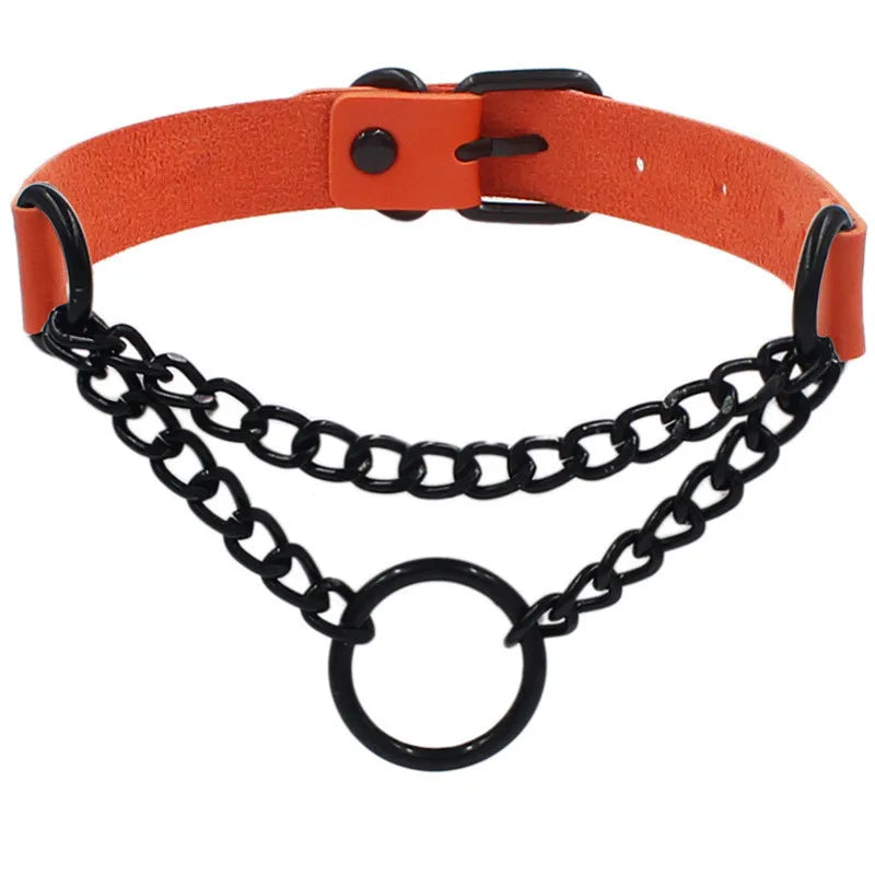 DRAVEN — Black Layered PU Leather Choker – Gothic Punk Necklace for Men and Women