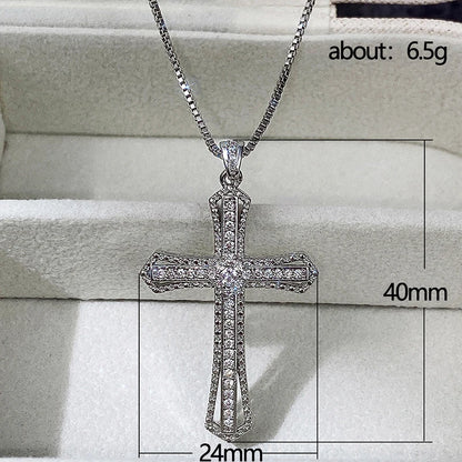 CZ Stone Cross Necklace – Luxury Silver Jewelry for Women – Elegant Men's Accessory | Accessorio Uomo Elegante