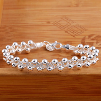 Braided Silver Beads Bracelet – Elegant Men's Accessory | Accessorio Uomo Elegante