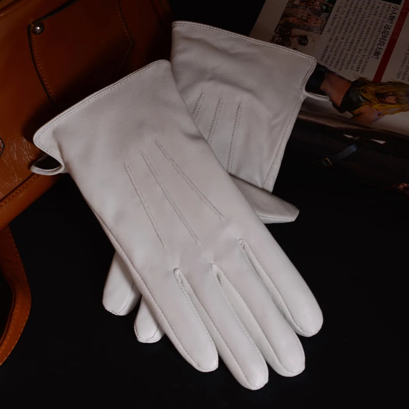 DRAVEN — White Leather Gloves – Men’s Elegant Performance Style