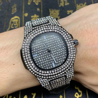 Eternal Glow – Unisex Crystal-Accented Stainless Steel Watch – Elegant Men's Accessory | Accessorio Uomo Elegante