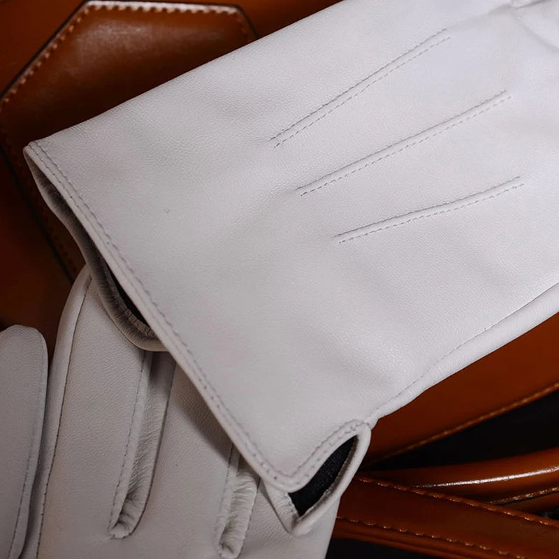 DRAVEN — White Leather Gloves – Men’s Elegant Performance Style