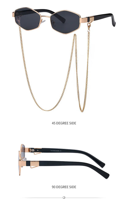 Hexagon Sunglasses with Chain – Luxury Punk Design – Elegant Men's Accessory | Accessorio Uomo Elegante