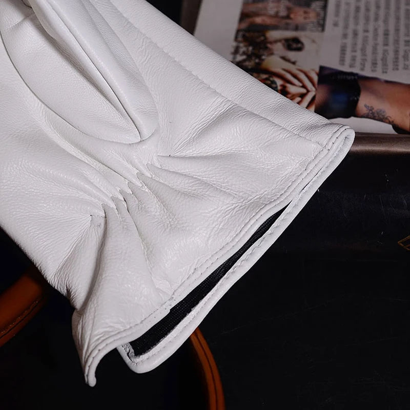 DRAVEN — White Leather Gloves – Men’s Elegant Performance Style