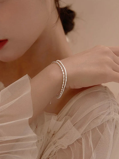 925 Sterling Silver Double Layer Beaded Bracelet – Elegant Men's Accessory | Accessorio Uomo Elegante